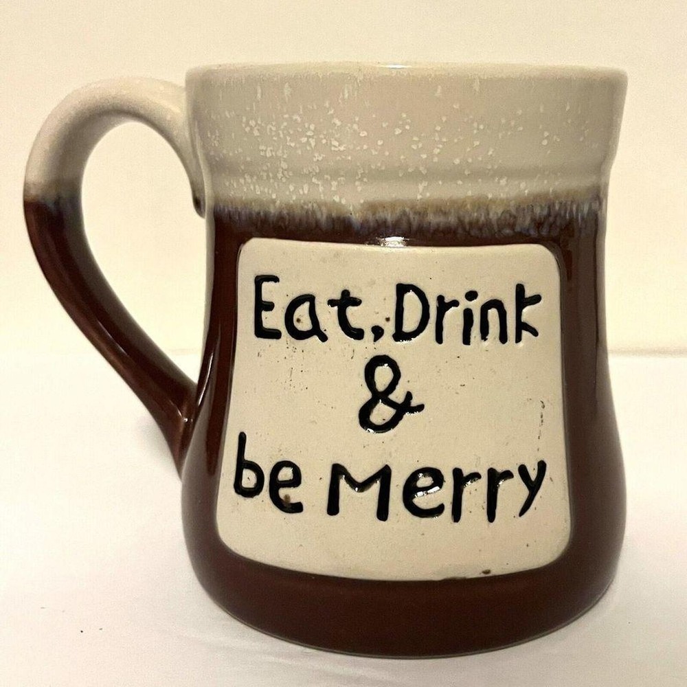 Christmas Coffee Mug - Eat Drink and Be Merry Coffee Art Deco, Fade on back lip